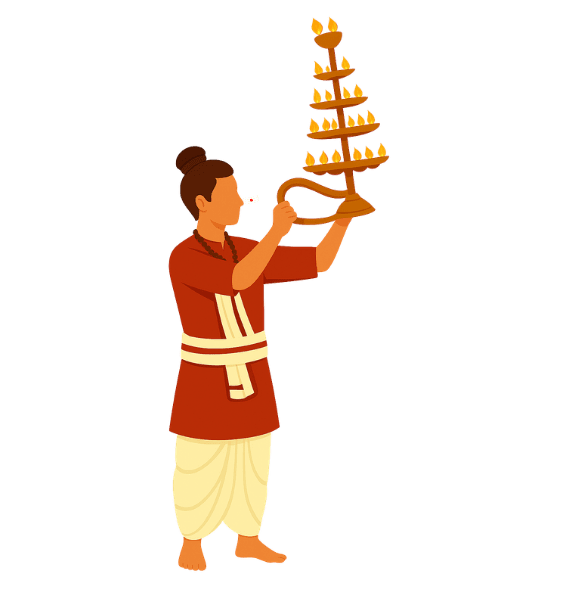 Aarti panditji performing ritual – Ganga Aarti donation at Shivala Ghat
