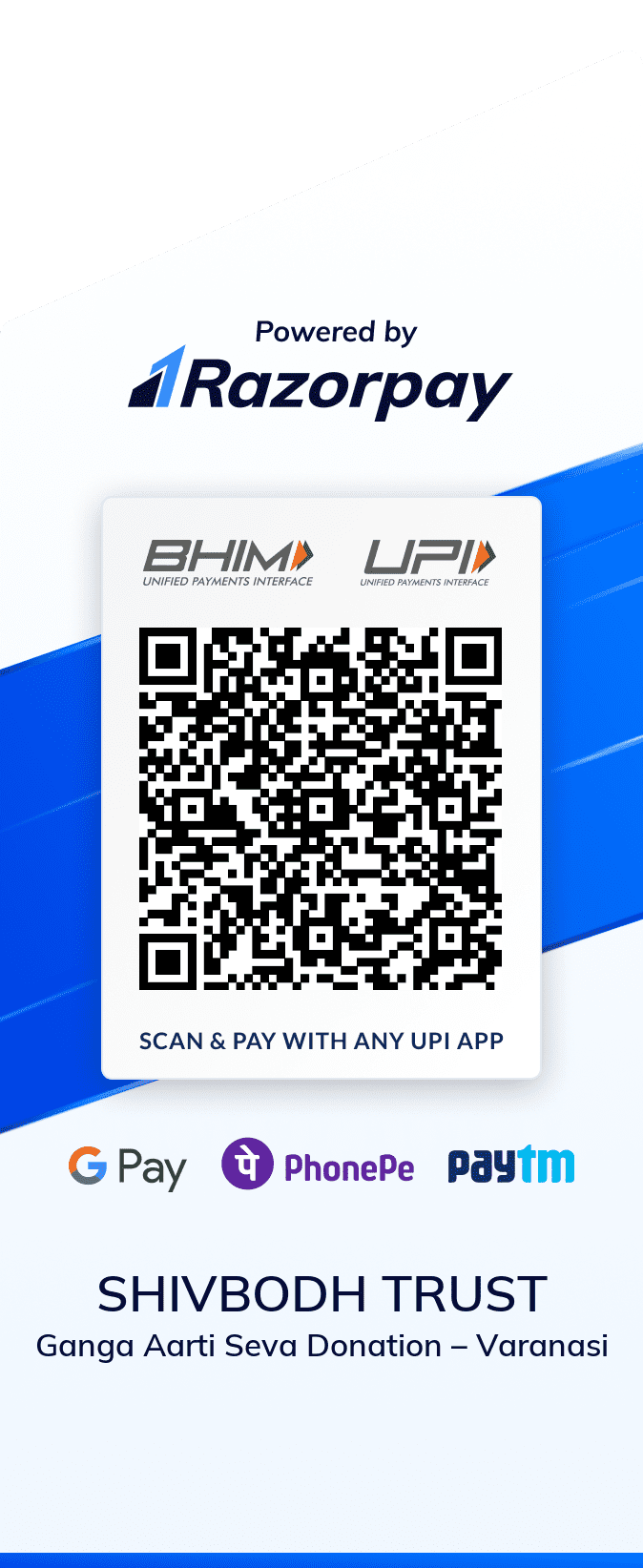 UPI QR code for Ganga Aarti donation